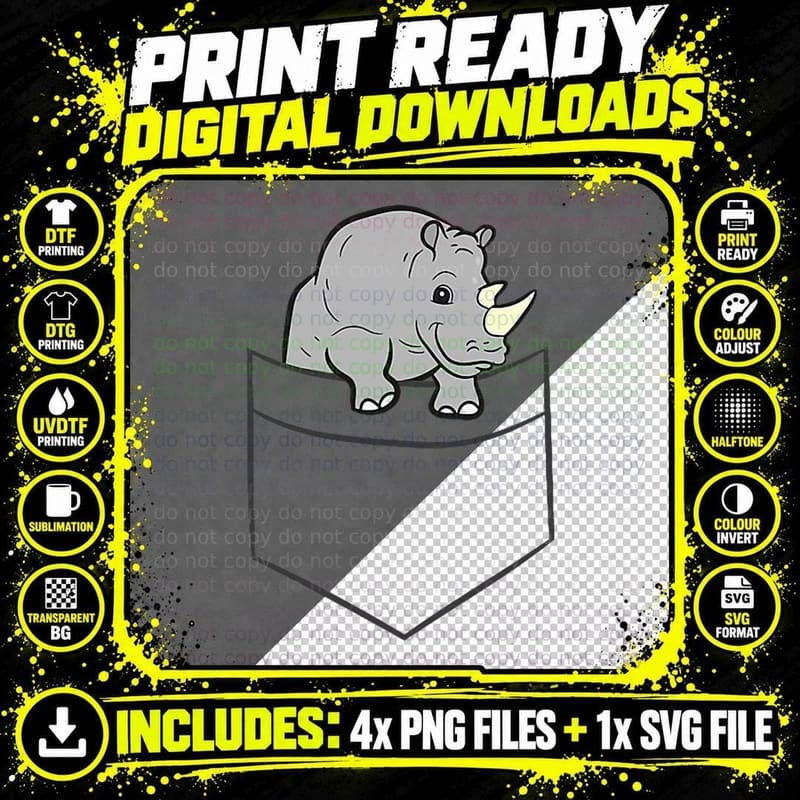 Rhino in the Pocket Love Rhinos T-Shirt Png SVG Digital Bundle