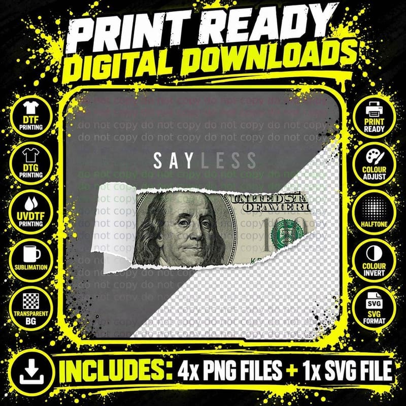 Say Less Money Dollar Sign Business Cryptocurrency Rich Png SVG Digital Bundle