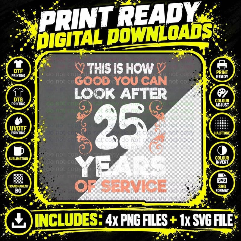 Service Anniversary 25 Years of Work Anniversary T-Shirt Png SVG Digital Bundle