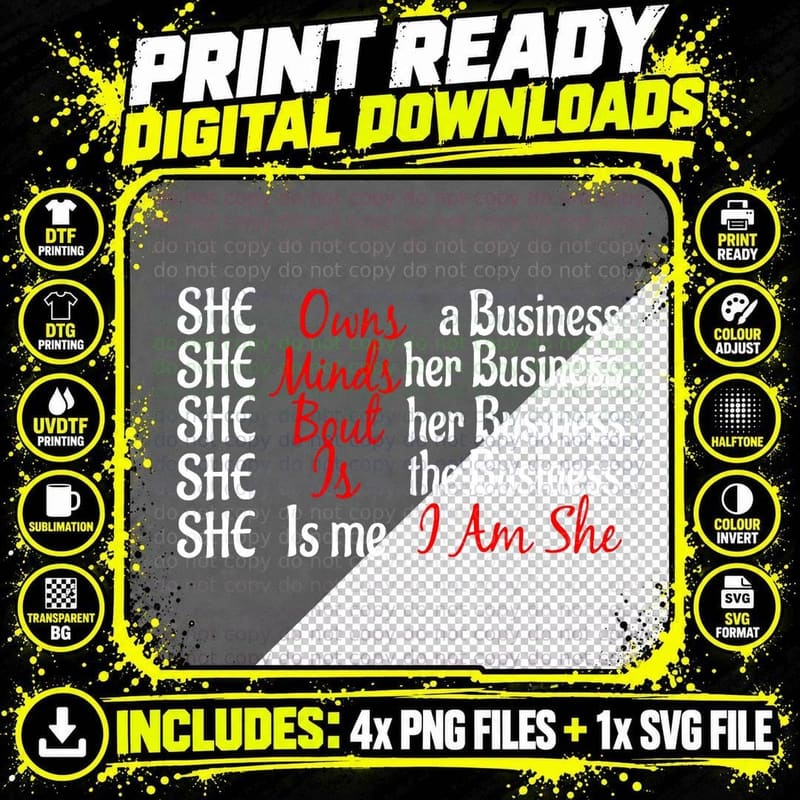 She Owns a Business She Minds Her Business T-Shirt Png SVG Digital Bundle