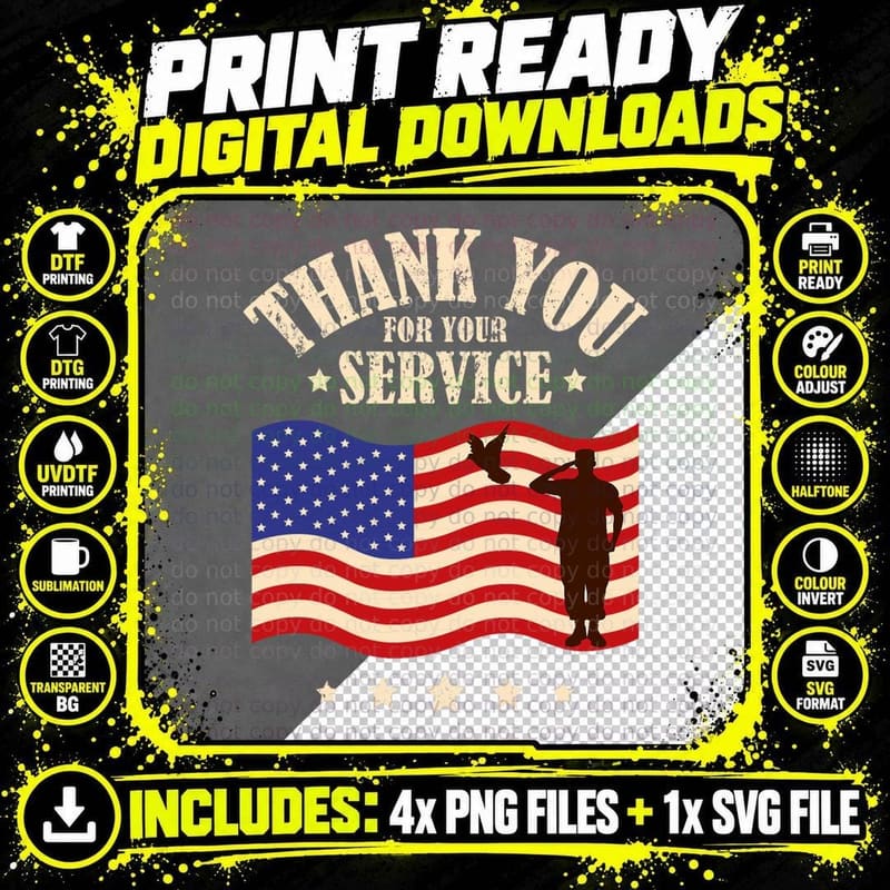 Thank You for Your Service, Veterans T-Shirt Png SVG Digital Bundle