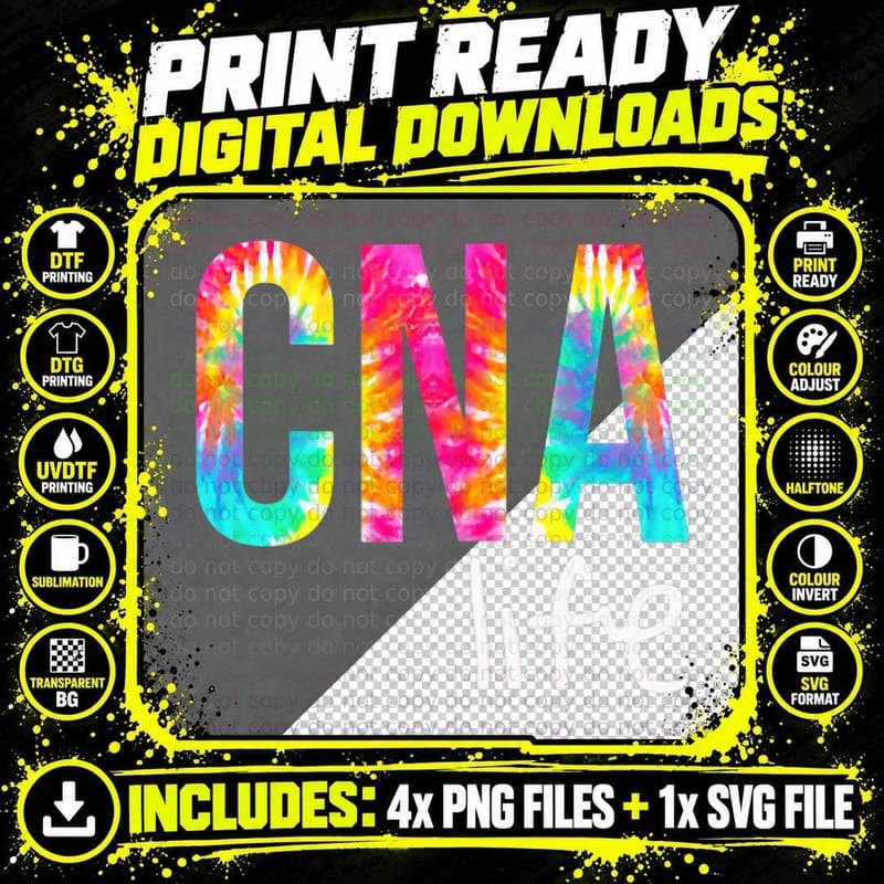Tie Dye CNA Life Pocket Shirt Certified Nursing Png SVG Digital Bundle