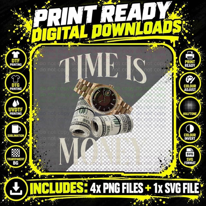 Time Is Money Cash Business Millionaire Cryptocurrency Png SVG Digital Bundle