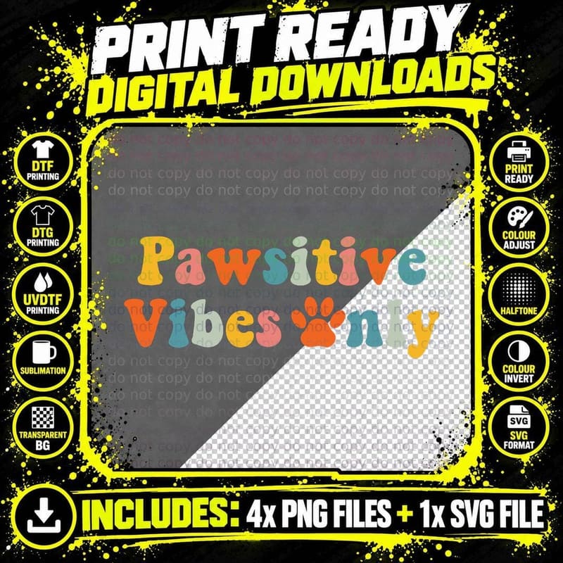 Vet Tech Pawsitive Vibes Veterinarian Veterinary Png SVG Digital Bundle