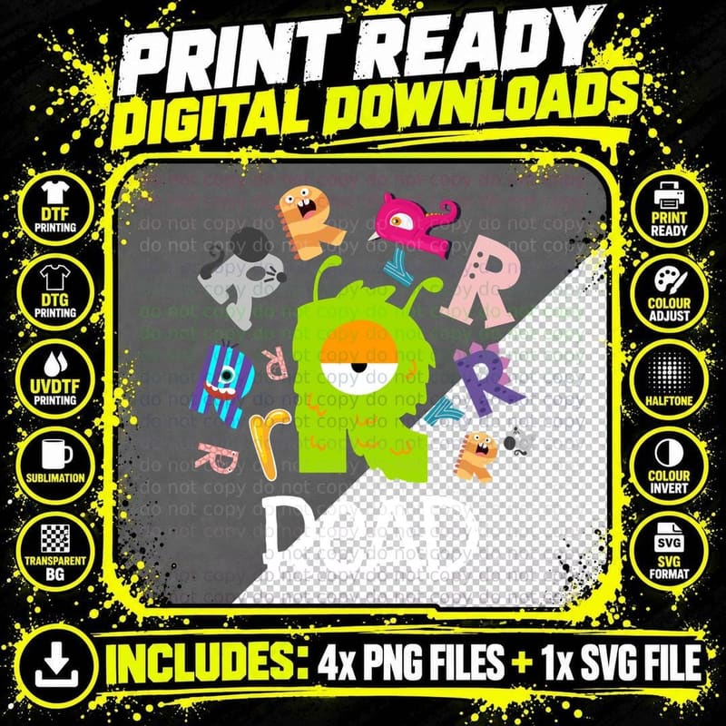 Alphabet Monsters T-Shirt, Kids Educational Apparel Png SVG Digital Bundle