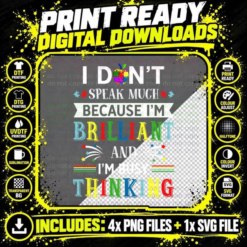 Brilliant Thinking T-Shirt, Colorful Puzzle Design Png SVG Digital Bundle