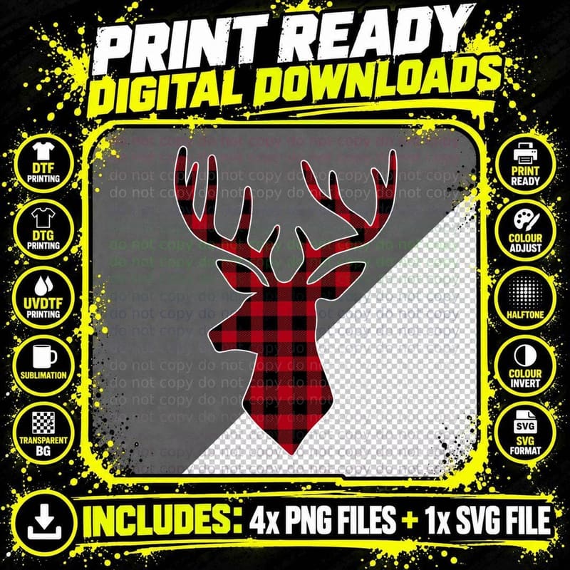 Buffalo Plaid Deer Head T-Shirt, Lumberjack Style Png SVG Digital Bundle