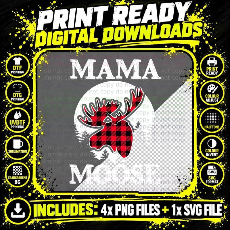 Buffalo Plaid Moose Head T-Shirt, Lumberjack Style Png SVG Digital Bundle