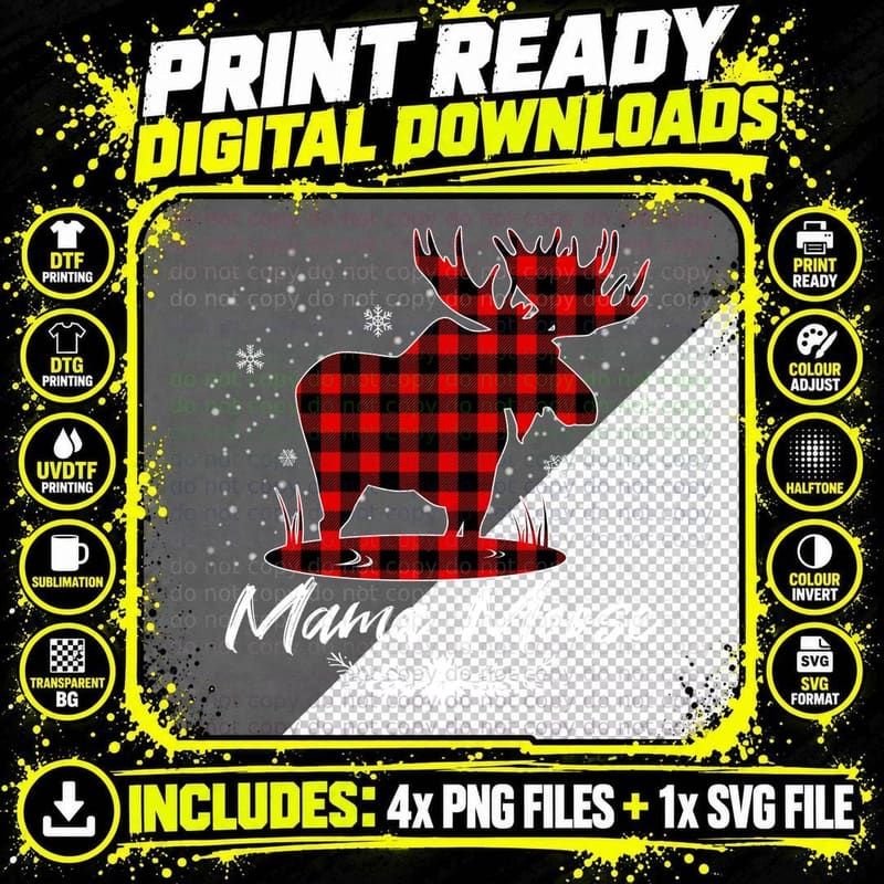 Buffalo Plaid Moose T-Shirt, Lumberjack Style Png SVG Digital Bundle
