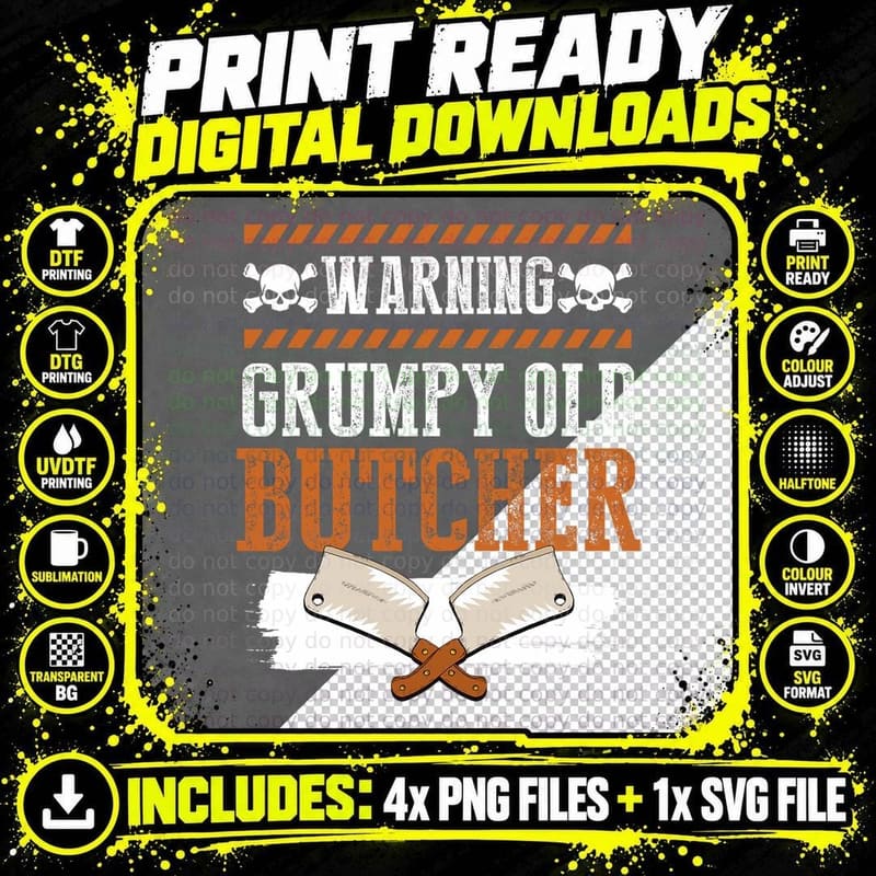 Butchery Cool Beef Meat Cutting Warning Grumpy Old Png SVG Digital Bundle