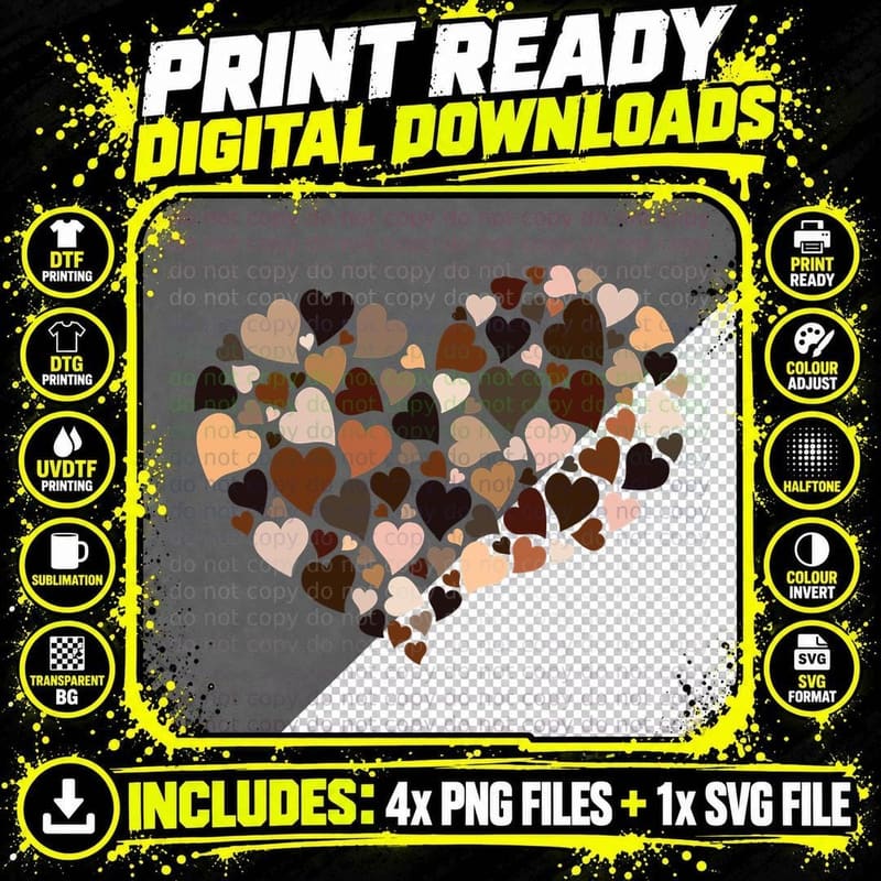 Diversity Hearts Skin Tones Humanity's Colors Love Png SVG Digital Bundle