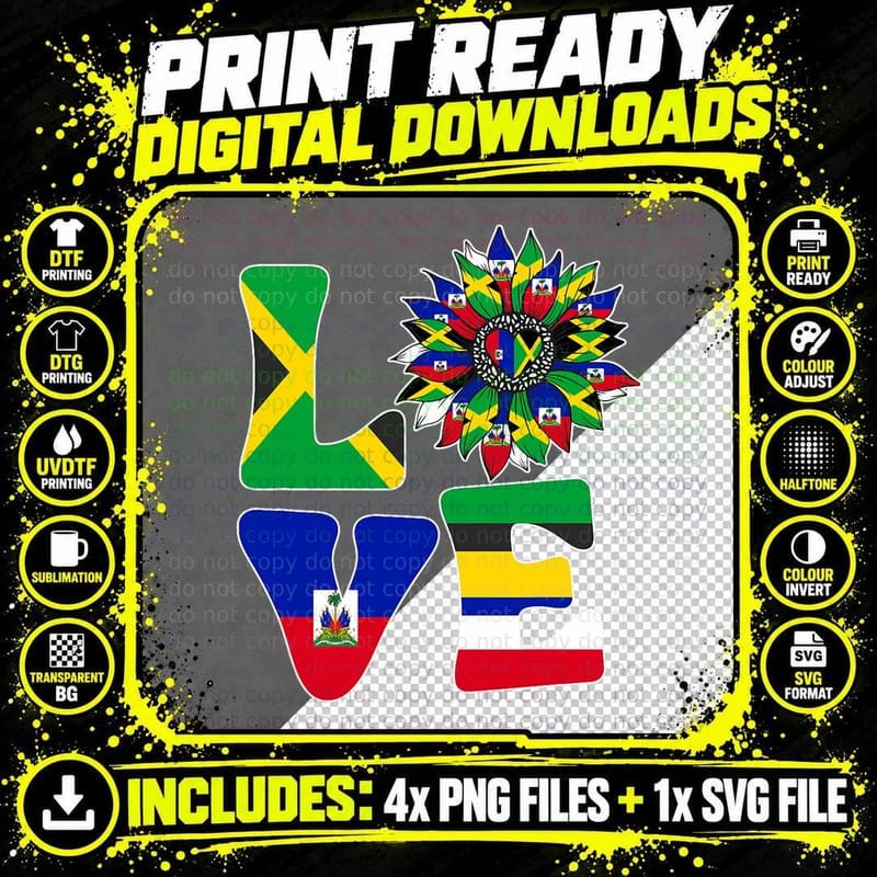 Half Jamaican Haitian Jamaica Flag Haiti Ayiti Love Png SVG Digital Bundle