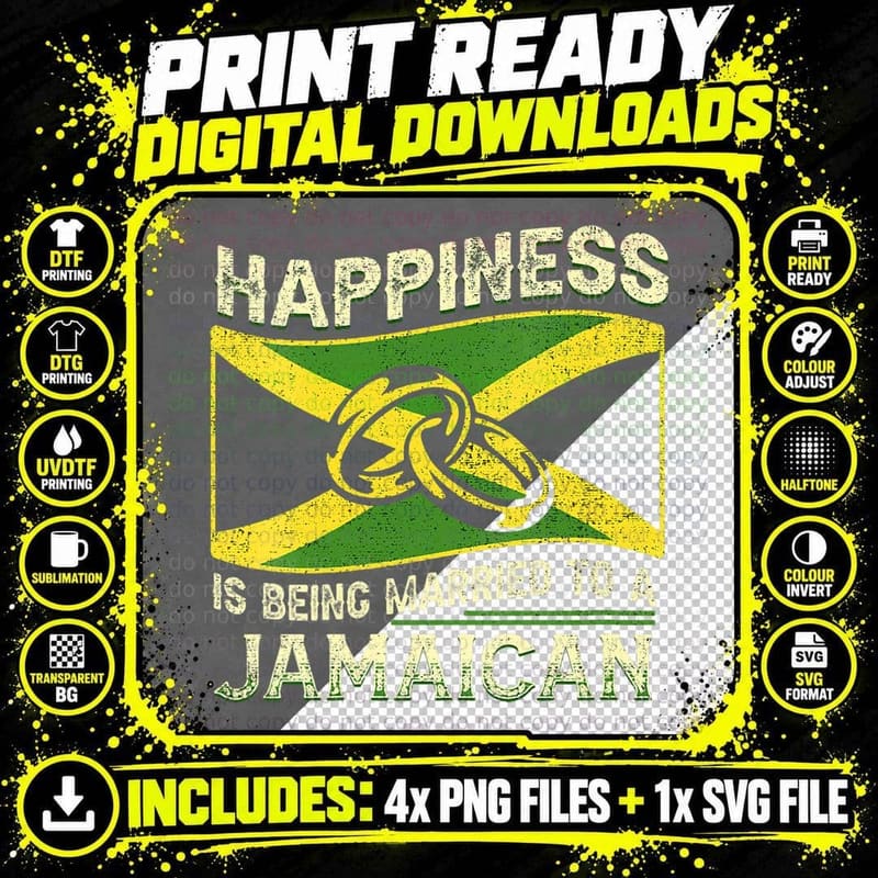 Happiness Is Being Married to a Jamaican Just Married Png SVG Digital Bundle