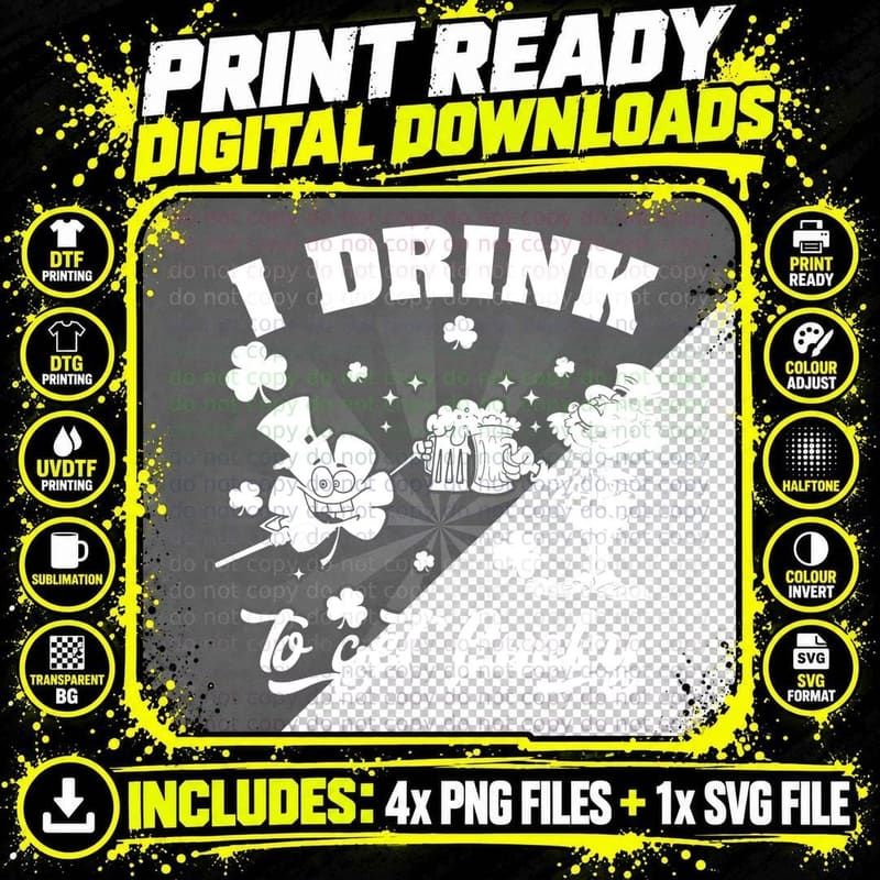 I Drink to Get Lucky T-Shirt, Lucky Charm Design Png SVG Digital Bundle