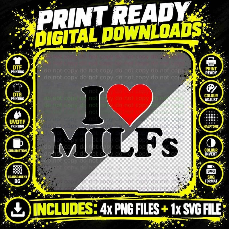 I HEART MILFS I LOVE MILFS T-Shirt Png SVG Digital Bundle