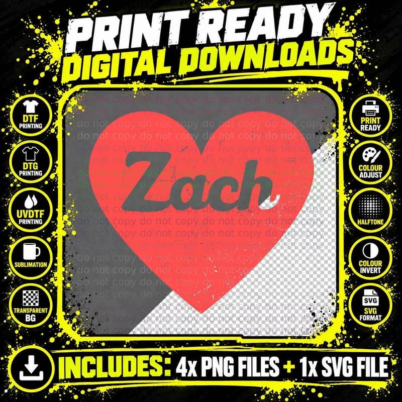 I Heart Zach - First Names and Hearts Png SVG Digital Bundle