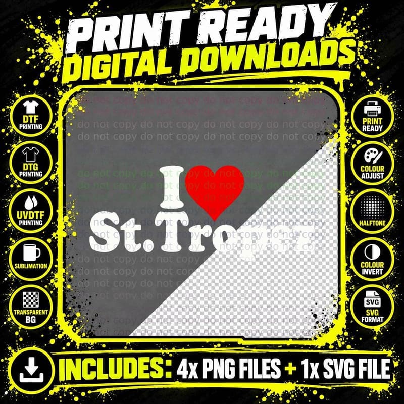 I LOVE HEART ST. Tropez SAINT-Tropez France T-Shirt Png SVG Digital Bundle