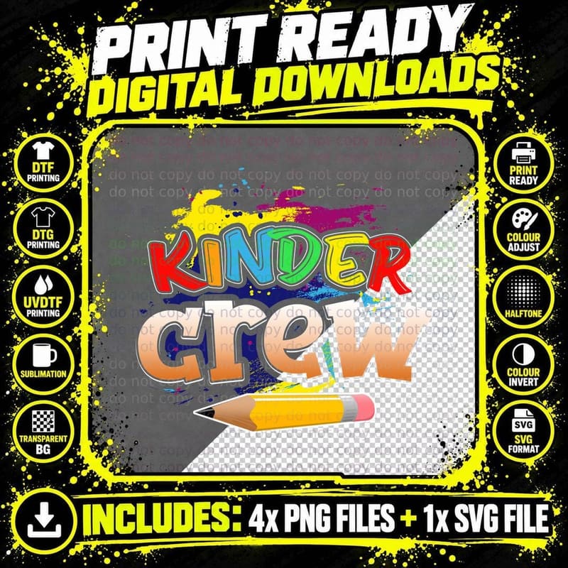 Kinder Crew T-Shirt, Kids Fashion, Fun Kids Apparel Png SVG Digital Bundle