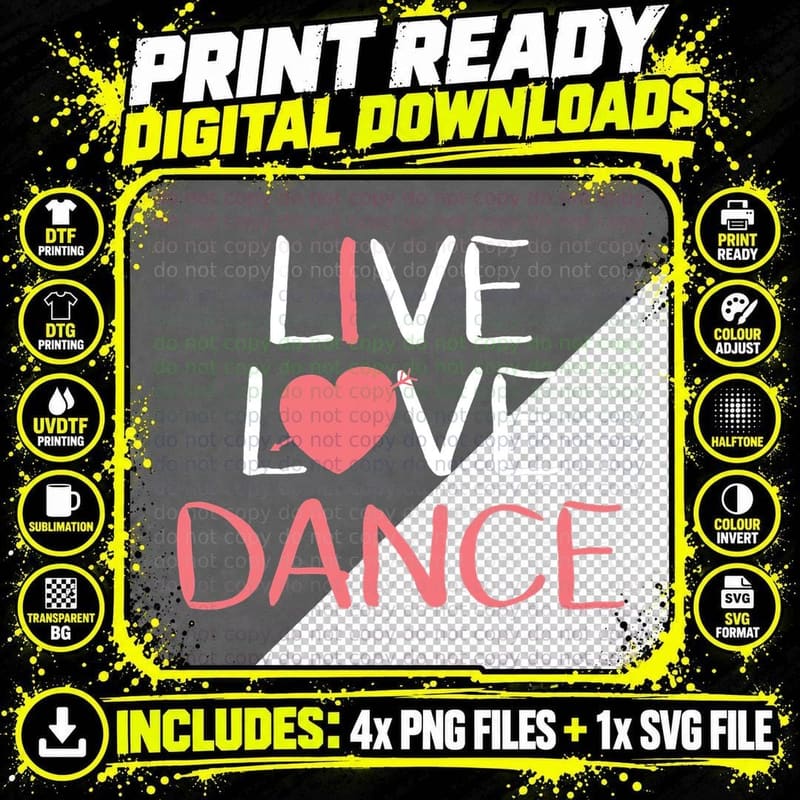 Live Love Dance Tshirt Women Girls Cute Dancer Lover Gift Png SVG Digital Bundle