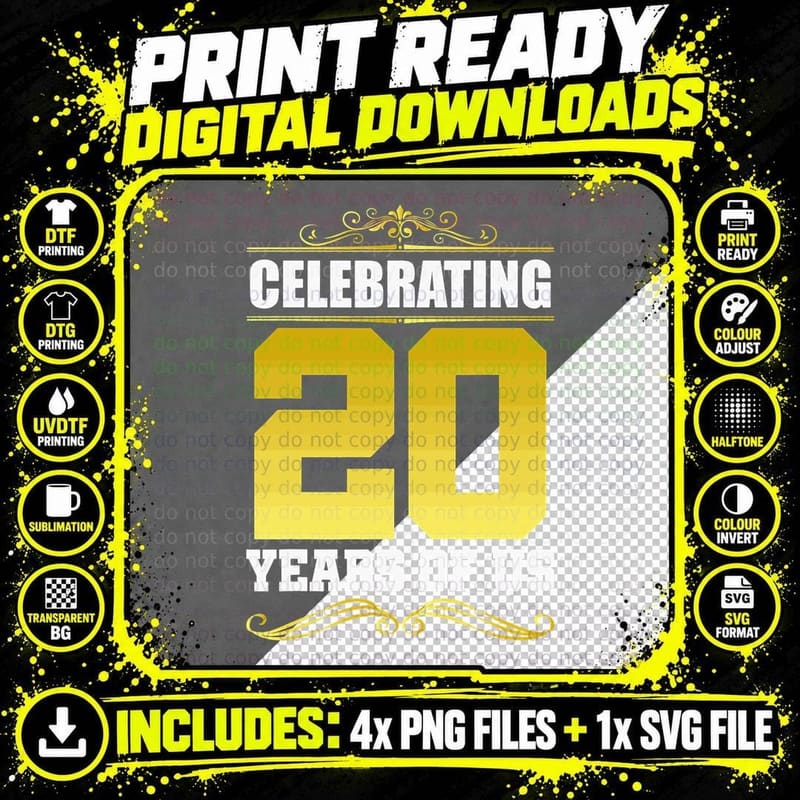 Married for 20 Years Anniversary Celebrating 20 Years of Png SVG Digital Bundle