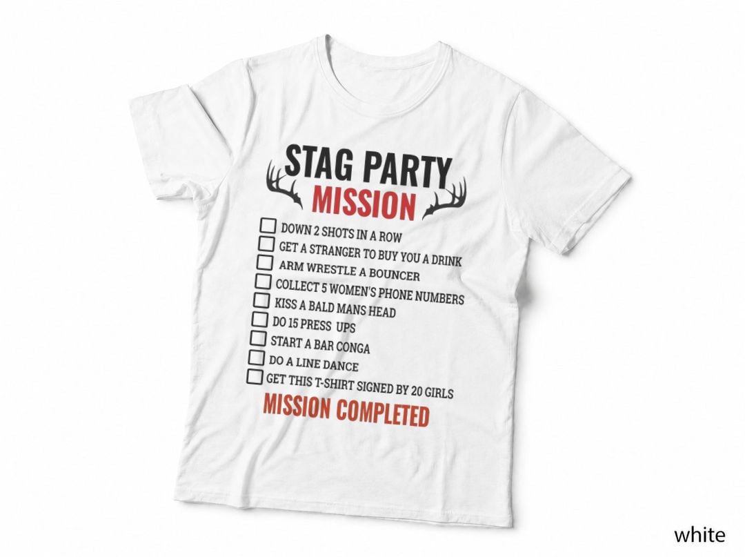 Mens Stag Do Group Challenge Checklist Dares Game T-Shirt
