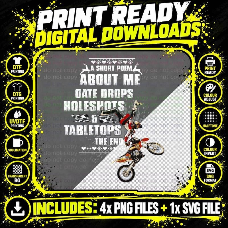 Motocross Rider T-Shirt, Extreme Sports Style Png SVG Digital Bundle