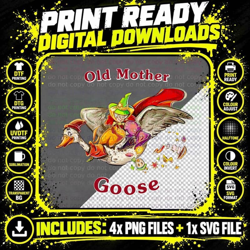Old Mother Goose T-Shirt Png SVG Digital Bundle