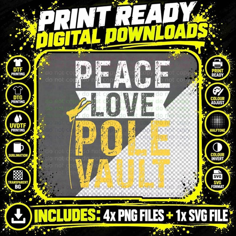 Peace - Love - Pole Vault - Pole Jumping T-Shirt Png SVG Digital Bundle