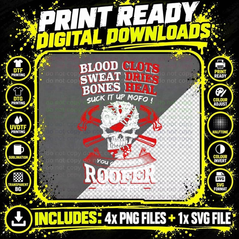 Roofer T-Shirt, Blood Sweat Bones, Construction Worker Png SVG Digital Bundle