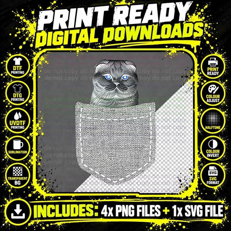 Scottish Fold in Pocket T-Shirt Png SVG Digital Bundle