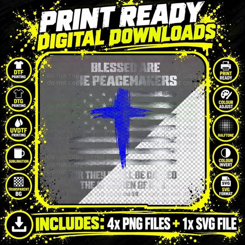 Thin Blue Line Matthew 5 T-Shirt, Patriotic Apparel Png SVG Digital Bundle