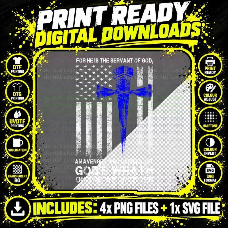 Thin Blue Line Wrath T-Shirt, Patriotic Apparel Png SVG Digital Bundle