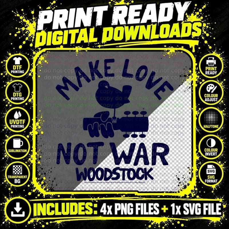 Woodstock - Make Love Not War T-Shirt Png SVG Digital Bundle