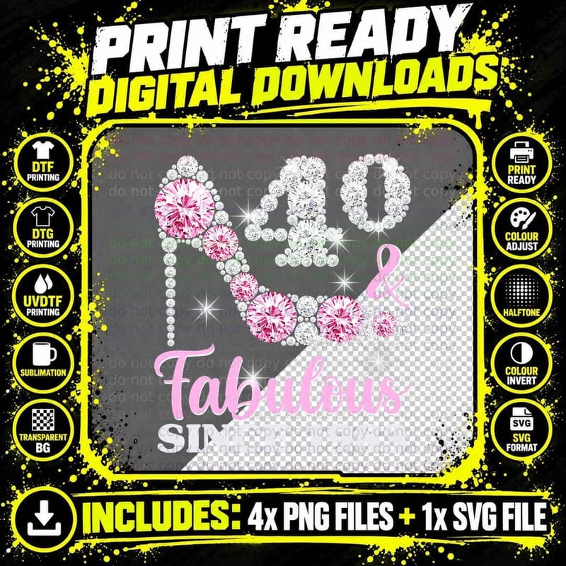 40th Birthdays for Women, 40 and Fabulous Since 1983 Png SVG Digital Bundle