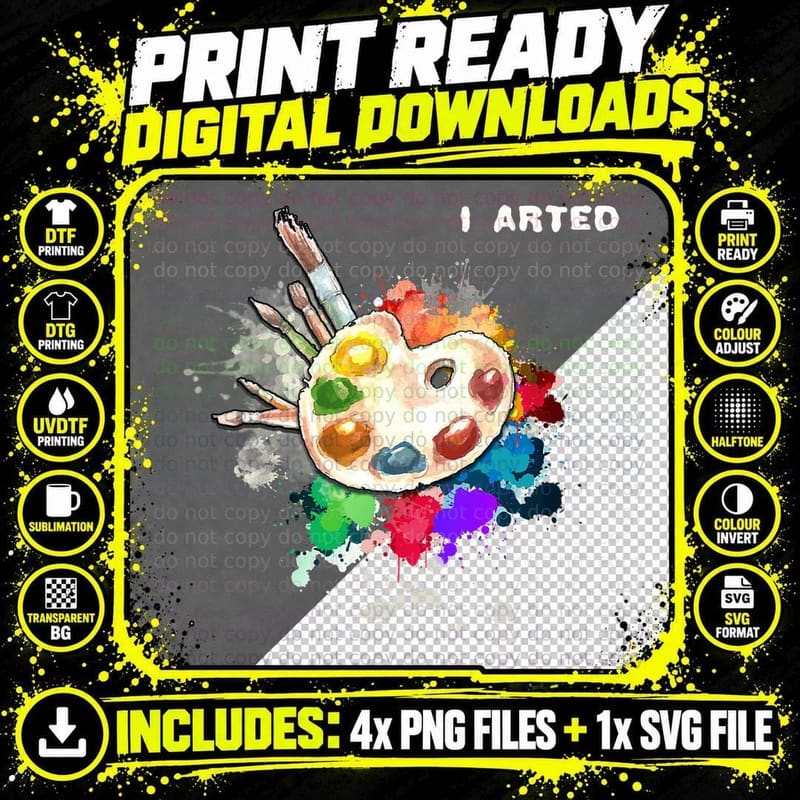 Artistic Palette T-Shirt, Colorful Artist Gift Png SVG Digital Bundle