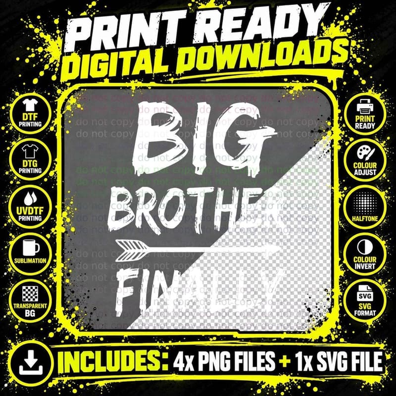 Big Brother Finally Novelty T-Shirt, Boys' Novelty Print Png SVG Digital Bundle