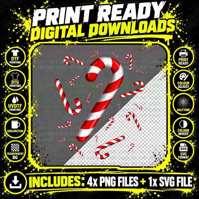 Candy Cane Merry and Bright Red and White Candy Costume Png SVG Digital Bundle