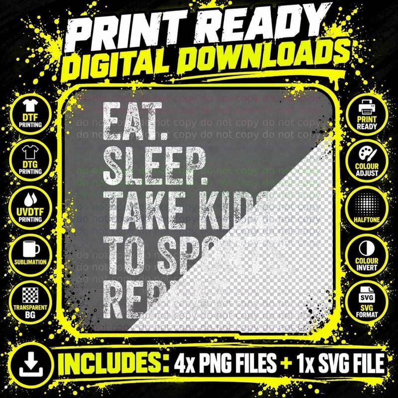 Cute Mother's Day Gift Eat Sleep Take Kids to Sports Png SVG Digital Bundle