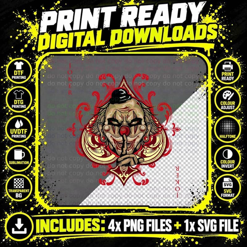 Dark Joker Evil Clown Joker Card Design T-Shirt Png SVG Digital Bundle