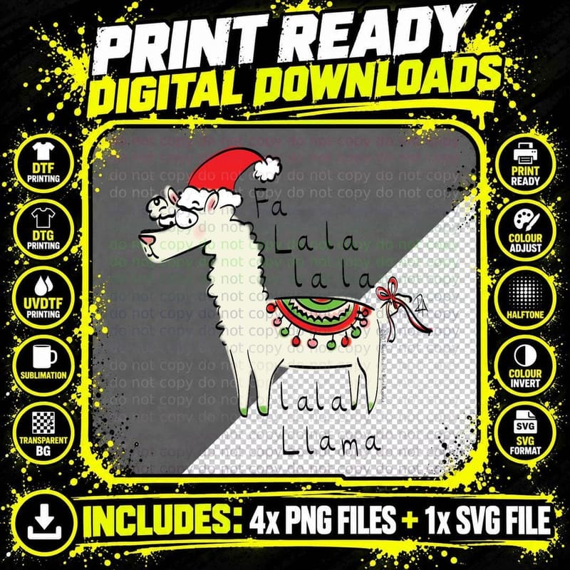 Fa La La La La La Llama T-Shirt Png SVG Digital Bundle