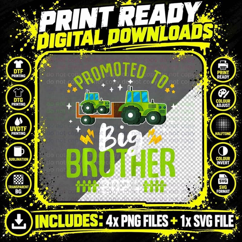 Kids Promoted to Big Brother Farm Tractors T-Shirt Png SVG Digital Bundle