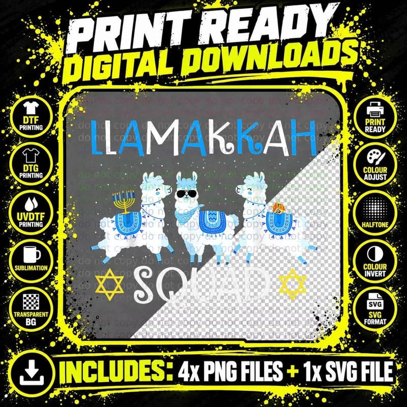 Llamakah Squad Hanukkah Alpaca T-Shirt, Holiday Fun Png SVG Digital Bundle