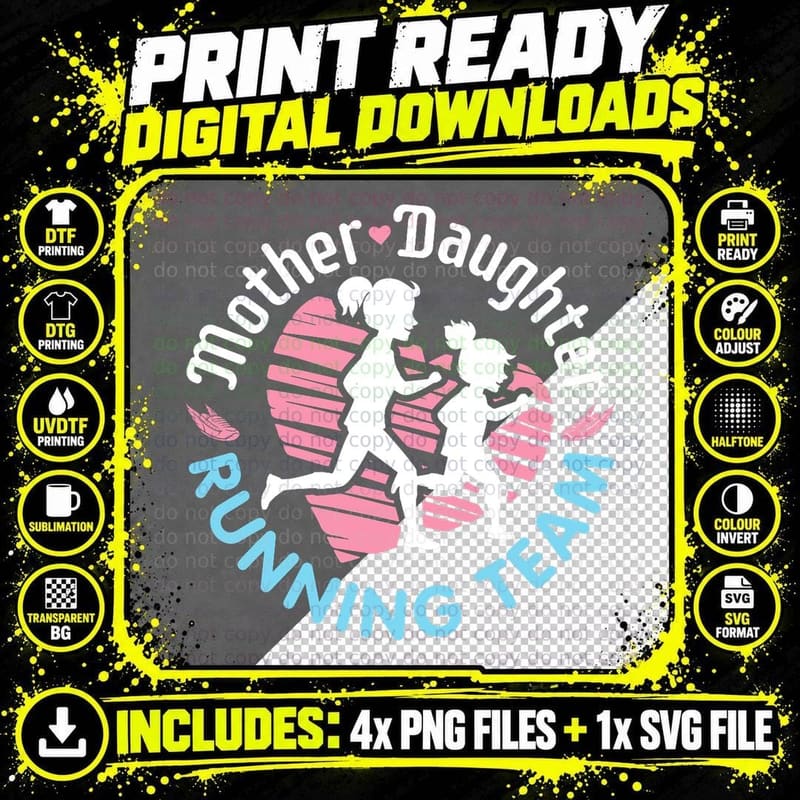 Mother Daughter Running Team T-Shirt, Running Team Png SVG Digital Bundle