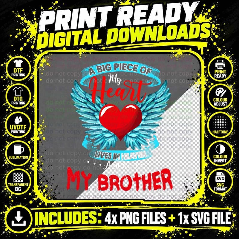 My Brother My Angel Honor Memories of My Brother in Png SVG Digital Bundle
