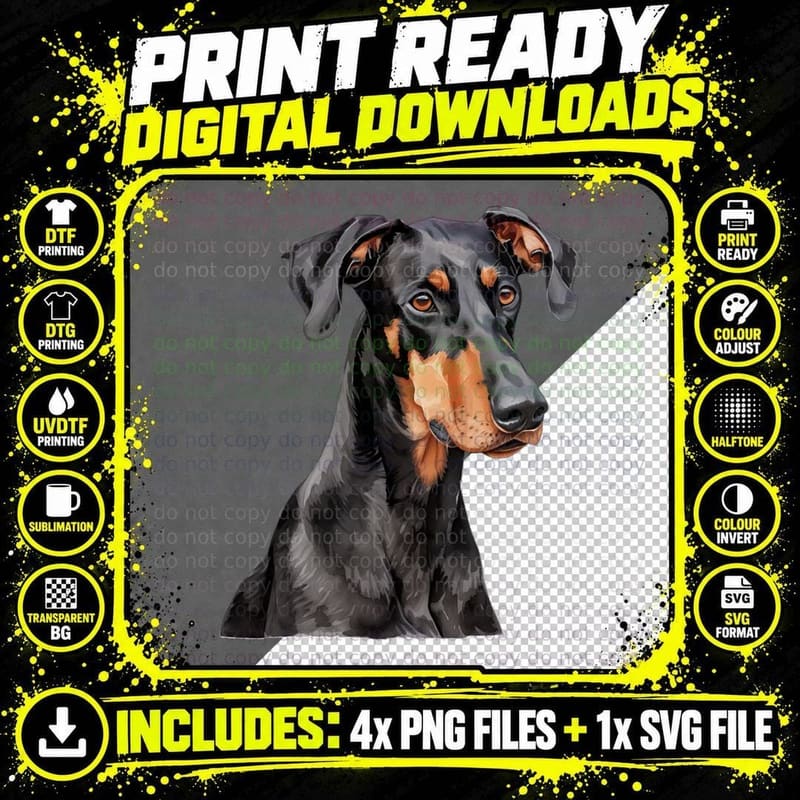 Natural Ears Doberman T-Shirt Png SVG Digital Bundle
