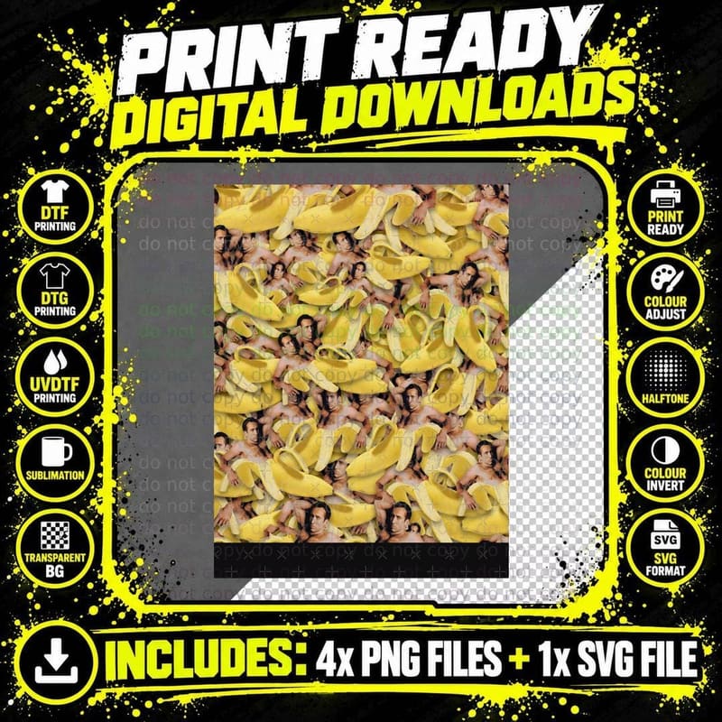 Nicolas Cage Banana Pattern 1 T-Shirt Png SVG Digital Bundle