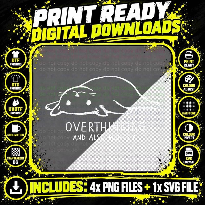 Overthinking and Also Hungry (Black Variant) T-Shirt Png SVG Digital Bundle