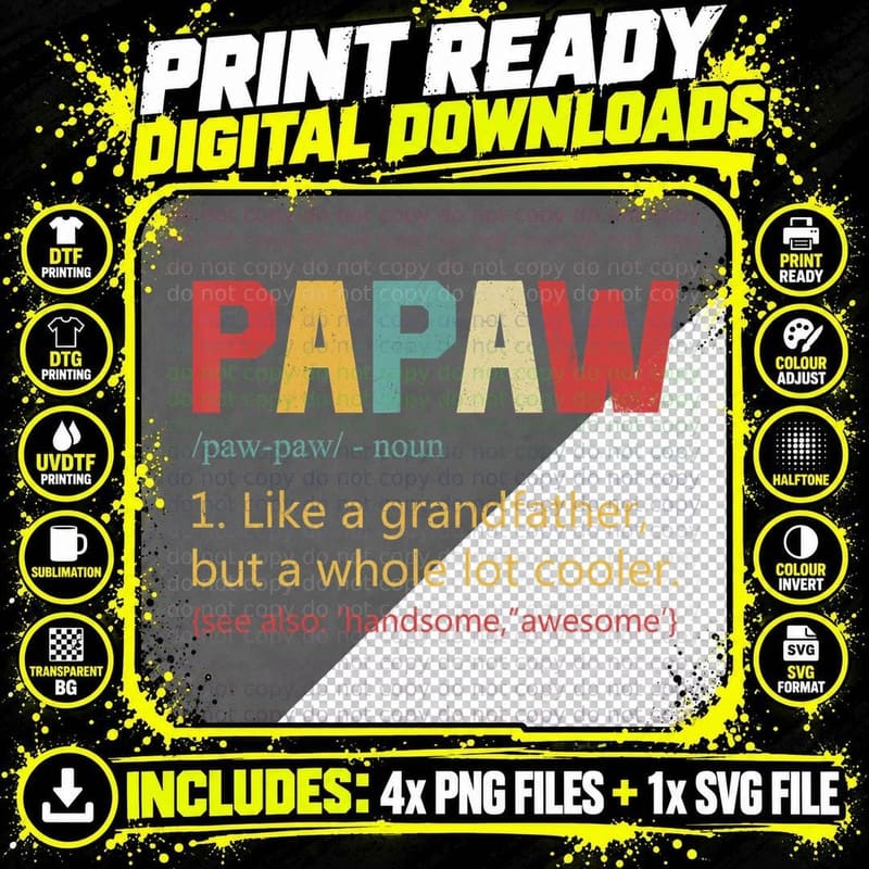 Papaw Definition Best Fathers Day T-Shirt Png SVG Digital Bundle