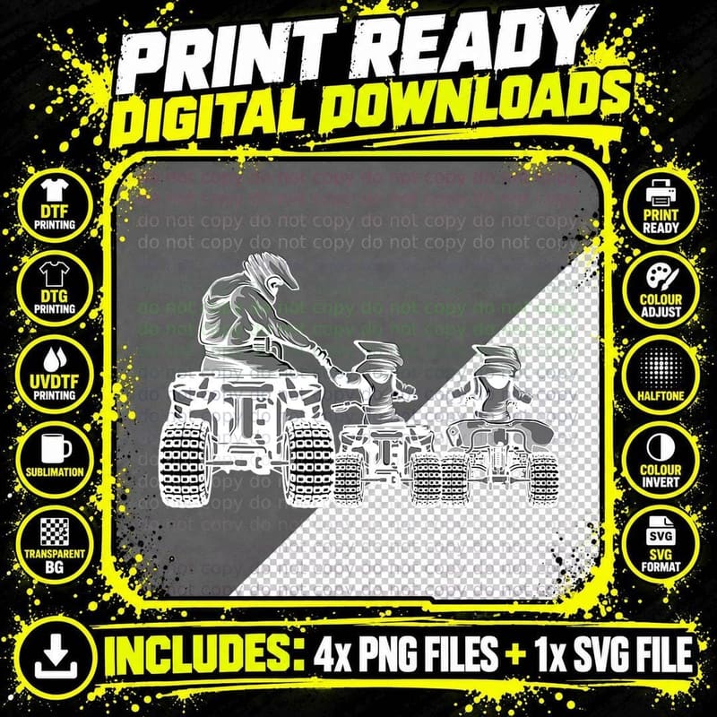 Quad Bike Father and Son Four Wheeler ATV Gift T-Shirt Png SVG Digital Bundle
