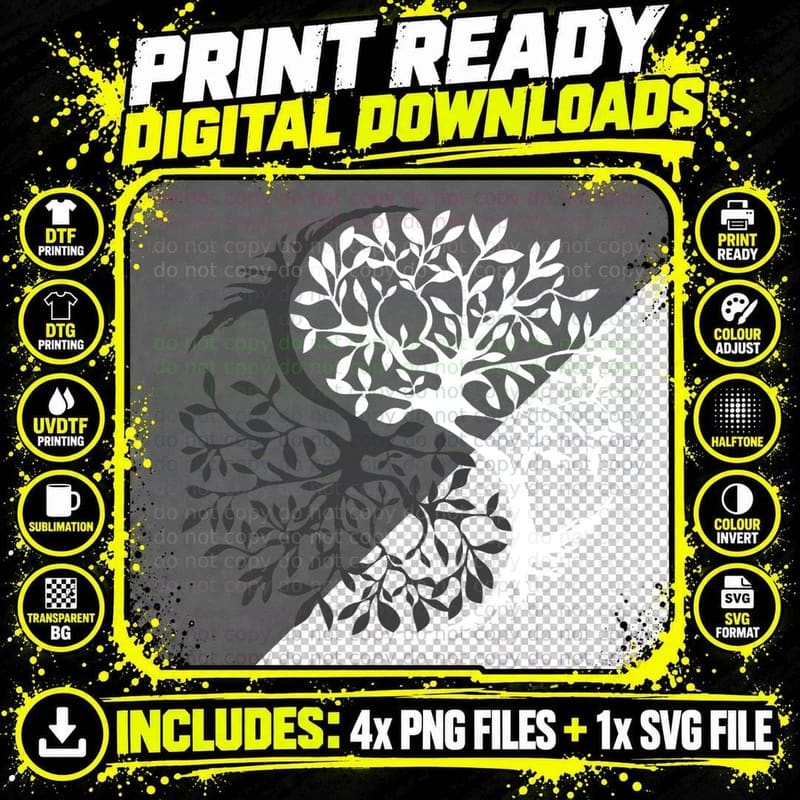 Tree of Life Yin Yang Symbol T-Shirt, Bonsai Zen Gift Png SVG Digital Bundle